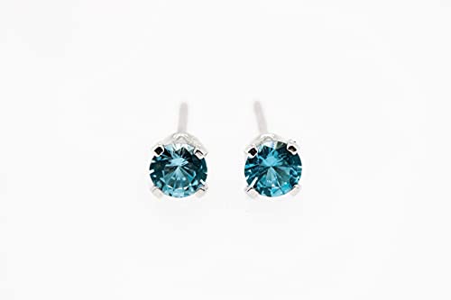 Tiny Birthstone Gemstone Post Stud Earrings In Sterling Silver | Multiple Color Choices & Sizes | Birthday Earrings For Women (3Mm, December | Blue Zircon) #TOP6