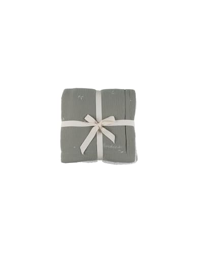 NOUKIE’S – Couverture bébé 75x100 cm en Mousseline brodée & Sherpa – Coloris Kaki –...