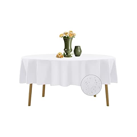 AlGaiety 2 Pack Waterproof Round Tablecloth, 70'' Inch Polyester Tablecloths, Wrinkle Resistant Polyester Table Cover for Dining Table, Outdoor, Party and Banquets (White) Cover