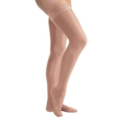 Image of JOBST UltraSheer Thigh-High Compression Stockings for Women - Closed Toe - Lace Band - Medical Compression 15-20 mmHg - For Varicose and Spider Veins - Helps Prevent Swelling - Anthracite, Medium