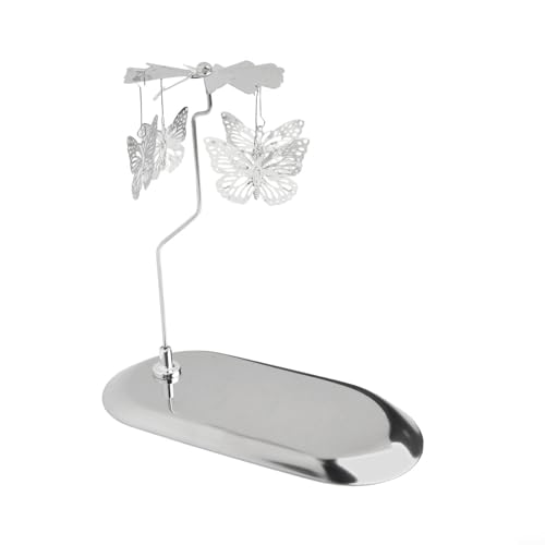 Zeroupshop Titular giratorio de la luz del té de metal mariposa Spinner Molino de viento Candelabro con bandeja Casa Candelabro decorativo oro plata (plata)