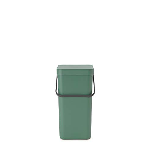 Brabantia Sort & Go Kitchen Recycling Bin (16 L / Fir Green) Stackable Waste Organiser With Handle & Removable Lid, Easy Clean, Fixtures Included For Wall/Cupboard Mounting #TOP1