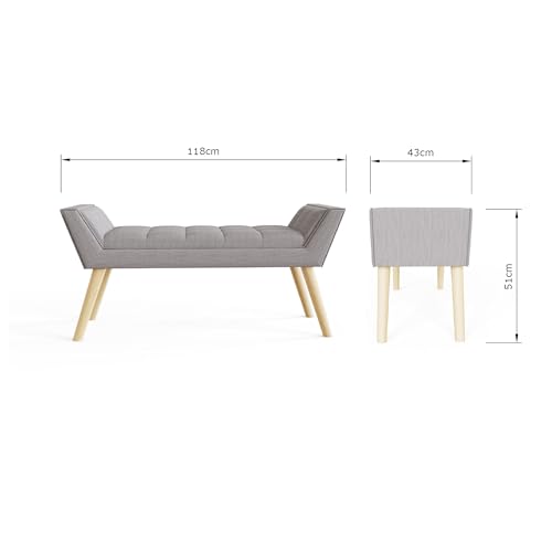 GFW Milan Upholstered Storage Bench, Window Seat With A Padded Stool Seat With Accent Solid Wood Legs, Suitable for Living Room Bedroom Hallway Or Dining Room Grey H-51cm x W-118cm x D-43cm - Image 2