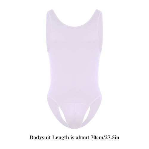 MANJIAMEI Herren Leotard Body Ärmellos Einteilig String Lingerie Jumpsuit Slip Dehnbare Tank Top Unterwäsche Hoher Schnitt Unterhemd Nachtwäsche Party Club Kostüm Weiß