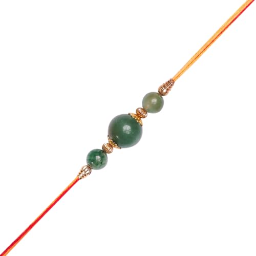 Image of Shubhanjali Crystal Beads Rakhi for Brother | Handmade Healing Crystal Stone Designer Rakhi for Bhaiya | Raksha Bandhan Gift Set with Roli Chawal, Kumkum, Greeting Card & Potli