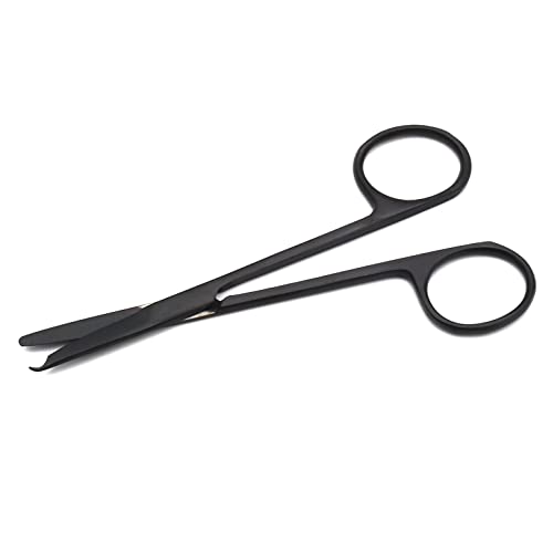 Image of 4.5 inch Stitch Scissors with Black Color Coating - Premium Quality Instrument- Delicate Hook - Perfect for Suture Removal, First Aid, EMS Training (Straight)