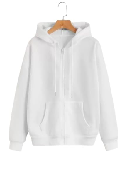 Image of Casual Solid Full Sleeves Stylish Winter Hooded Neck Fleece Zipper Hoodie for Women