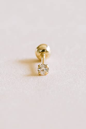 14K Gold Cubic Zirconia 2Mm Cz 6Mm Bar Barbell Ear Stud Piercing For Women Girls #TOP1