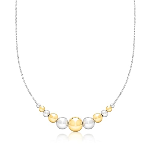Ross-Simons Italian Sterling Silver and 18kt Gold Over Sterling Graduated Bead Cable-Chain Necklace. 18 inches
