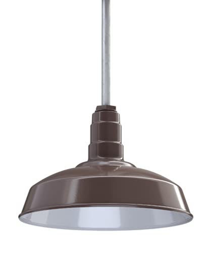 Image of Steel Lighting Co. Carson Barn Light | Ceiling Mounted Pendant | 16 inch Dome | 12 inch Sloped Stem | Industrial Style Steel Light Made in America | Dark Bronze Exterior /White Interior