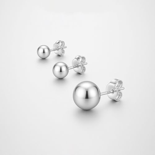 Set of 3 Pairs 925 Sterling Silver Lightweight Ball Post Stud Earrings for Women Teen3