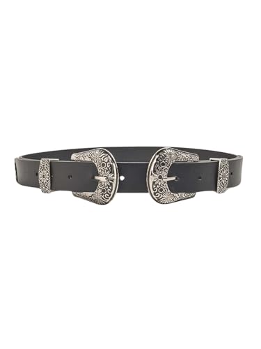 COZYEASE Women's Boho Floral Engraved Western Waist Belt Double Buckle PU Leather Belts for Jeans Pants