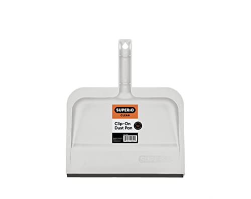 Superio Clip-On Dustpan With Rubber Lip - 10-Inch Wide Durable Plastic Dust Pan With Comfort Grip Handle, Lightweight Multi Surface, Heavy Duty, Easy Sweep Broom (Light Grey) #TOP7