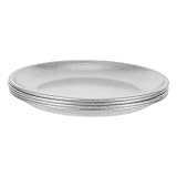 LYXYGMV 4 Stück Snacktablett aus Edelstahl, 14 cm, rund, for Speisenausgabe, Buffet, Couchtisch, Tabletts, Vintage-Finish, leicht zu reinigen Ideal für Camping, Picknicks Und Den Einsatz Im Fr