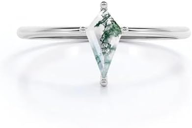 RARE JEWELS HUB Kite Shape Moss Agate Ring Set For Women 925 Silver Engagement Ring Set Moss Agate Dainty Bridal Ring Set Women's Gift Item And Valentine's Day