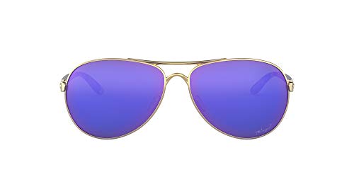 Oakley Women's OO4079 Feedback Aviator Metal Sunglasses, Polished Gold/Violet Iridium Polarized, 59 mm