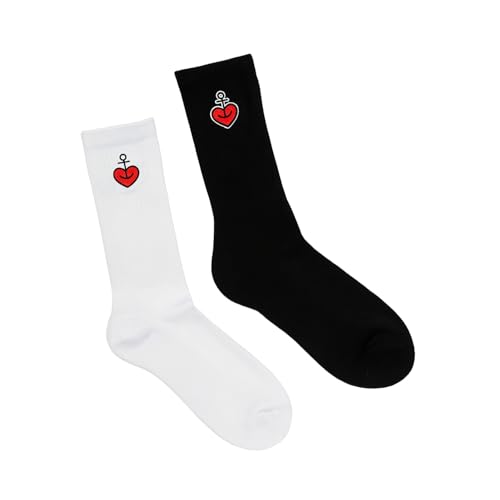 ASTRA Crew Socks Tennissocken 2er Pack Schwarz und Weiß mit gesticktem Herzanker (DE/NL/SE/PL Numerisch 35 40 Regular Regular)