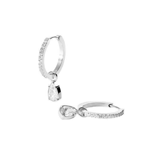 Purelei Elegante Vintage-Creolen für Frauen – 18K vergoldet, Zirkonia-Tropfen, Edelstahl (15,6 mm) - Schmuck für Frauen (Silver) – Ansicht 1