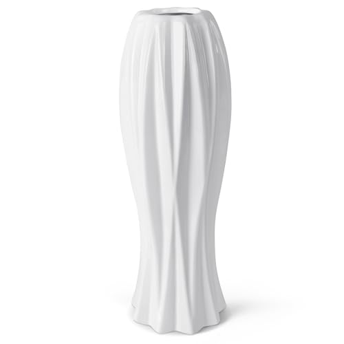 Kaitnax 12 " Flower Vase White Ceramic Vase Minimalism Style for Modern Table Shelf Home Décor White Vase for Pampas Grass, Office Decor