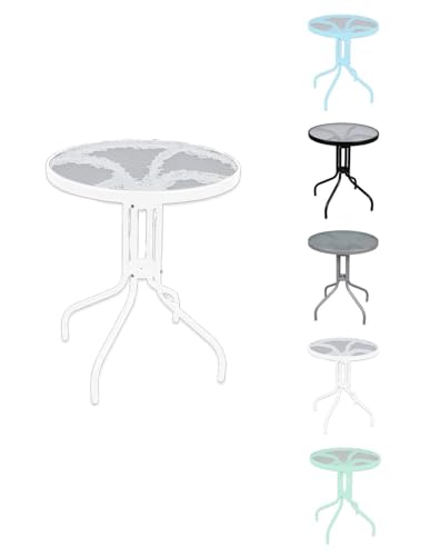 Jardin202 Mesa de Cristal Redonda con Base metálica | Ideal para Terraza, Jardín o Balcón | 60x70cm