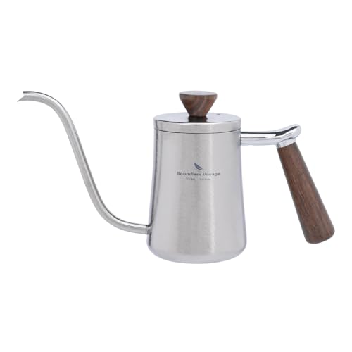iBasingo 300ml Titanium Gooseneck Kettle for Stove Top Burners Ultralight Pour Over Coffee Maker Drip Filter Kettle Swan Neck Coffeepot with Wood Handle Ti3091D