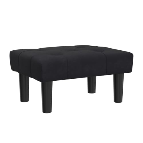 Image of HOUCHICS Small Footstool Ottoman, Velvet Soft Footrest Ottoman with Wood Legs, Sofa Footrest Extra Seating for Living Room Entryway Office(Black 1PACK)