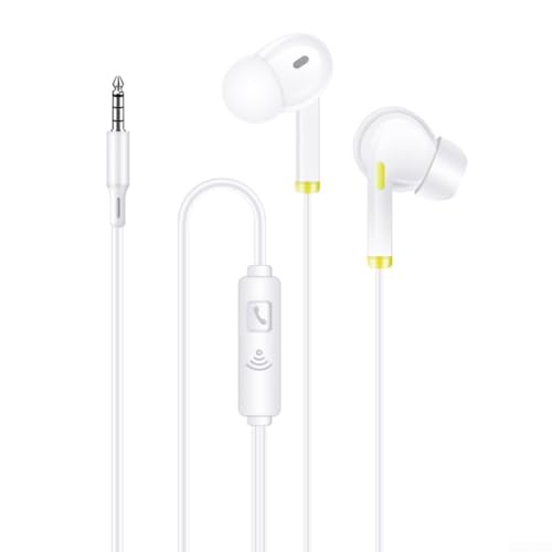 Oceanlend Auriculares con cable con micrófono para teléfonos móviles, sonido de alta definición, tecnología de cancelación de ruido (blanco)