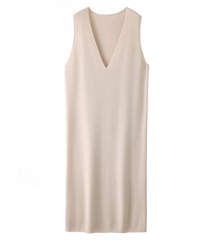 Knitted Sweater Vest Women's 100% Merino Wool Sleeveless Pullover V-Neck Solid Color Long Vest Ankle Dress4