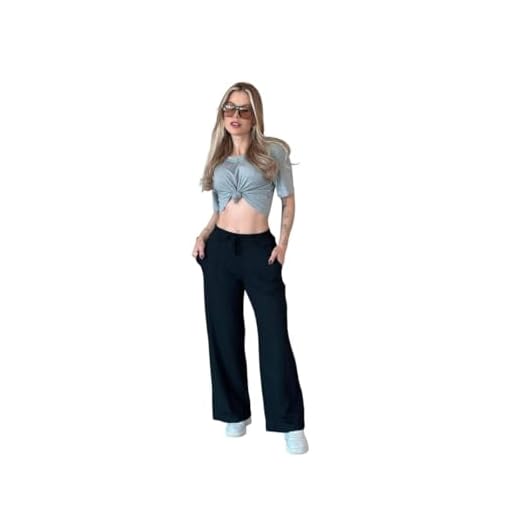 Calça Pantalona Feminina Wide Leg de Moletinho | Cós Elástico Ajustável e Bolsos | Caimento Solto e Confortável