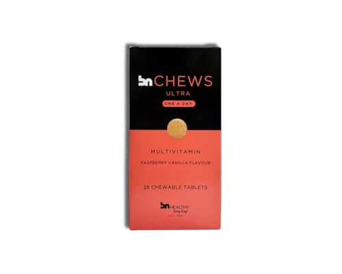 BN Chews Ultra One-A-Day Chewable Multivitamin – 600 mcg B12, 1000 IU Vitamin D3, 25 Vitamins & Minerals – Raspberry Vanilla Flavour, Calcium-Free – 28 Chewables