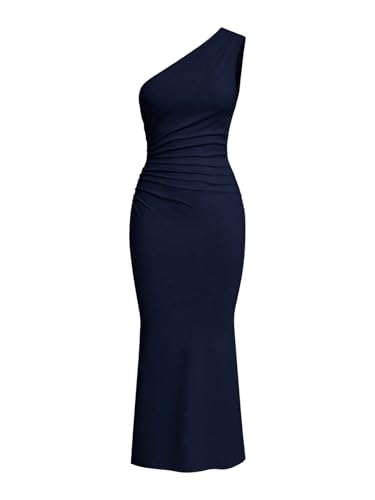 SweatyRocks Damen Kleid Elegant Maxikleid Lang Bleistiftkleider Bodycon Fishtail Kleid Gerafftes Freizeitkleid mit Asymmetrischem Ausschnitt...