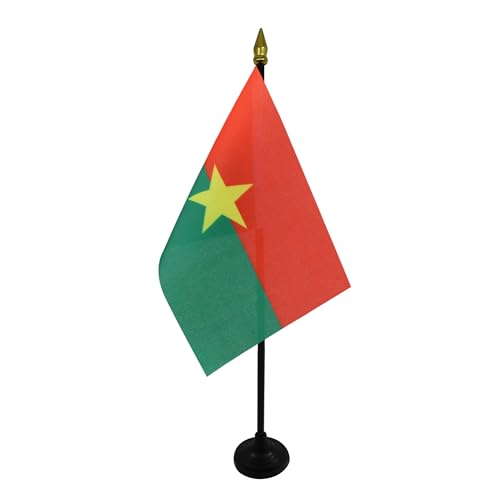 AZ FLAG - Mini Drapeau Burkina Faso De Table - 15x10 cm - Drapeau Burkinabais De Bureau 100% Polyester Avec Hampe Pointe Dorée 25cm