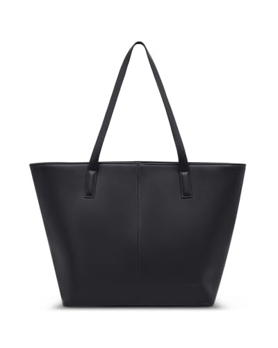 Expatrié Shopper para Mujer Negro - Caro - Tote Bag de piel sintética - Elegante bolso de hombro para oficina, universidad o colegio - Compartimento para portátil de 15 pulgadas - Repelente al agua