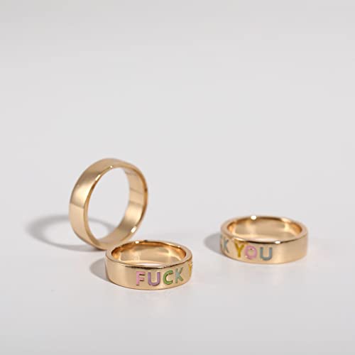 Tenghong2021 Gold Polished F**K You Mushroom Flower Ring Y2K Enamel Ring Stackable Knuckle Joint Ring For Women Girl Personality Jewelry-F**K You 8 #TOP1