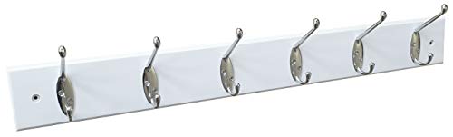 Preisvergleich Produktbild Garderobenleiste Hakenleiste Holz mit Metallhaken Kleiderhaken Wand Jackenhalter Garderobenhakenleiste Hakenleiste Garderobe Garderoben Haken Kleiderhakenleiste Gardarobenpanele Leiste (Metall (weiß))