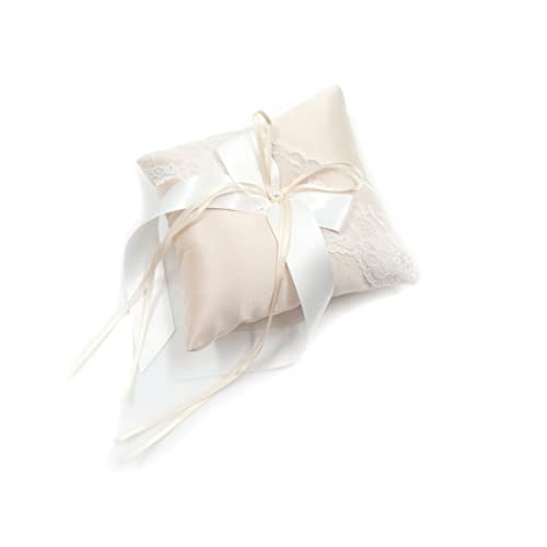 Satinband Hochzeit Ringkissen - Ehering Kissen für Verlobung Oder Eheringe, Strass Verziert, Strandhochzeitsfeier Zeremonie Mit Band und Schleife, 15cm x 15cm