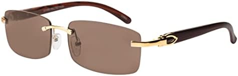 Elite Slim Rimless Rectangular Metal & Wood Art Aviator Sunglasses