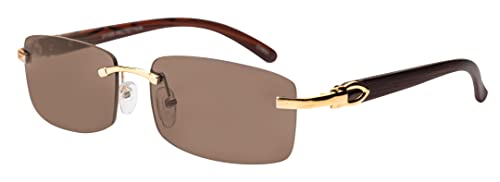 Elite Slim Rimless Rectangular Metal & Wood Art Aviator Sunglasses