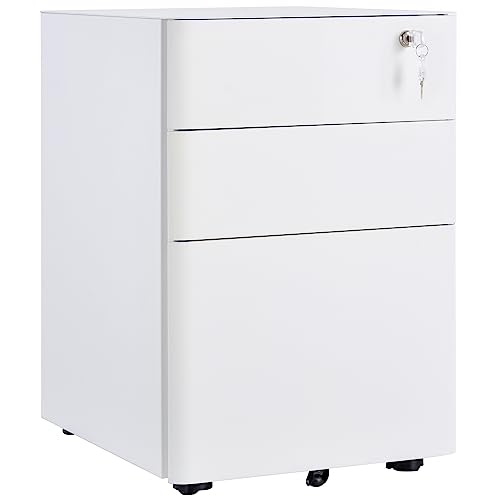 Vinsetto 3-Drawer Mobile Filing Cabinet, Steel Lockable File Cabinet for A4, Legal, Letter, Compact...