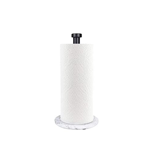 Asters Charming Luxury Marble Paper Towel Holder, Standing Holder With Heavy Weighted White Marble Base, For Kitchen Countertop, Bathrooms And Cabinet (Black Stand) #TOP7