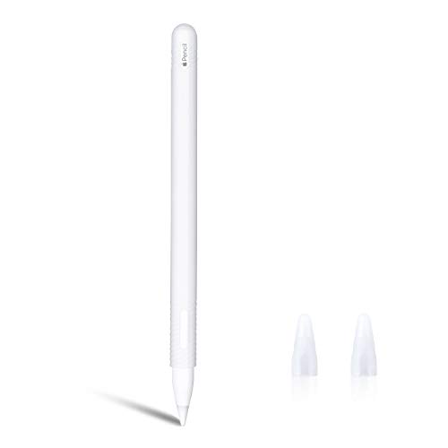 gozahad Silicone Case Compatible with New Apple Pencil 2nd Generation, Protective Anti-Slip Grip Sleeve with Nib Cover (2 Pieces), Do not Affect for Pencil Mode Switch & Magnetci (Clear)