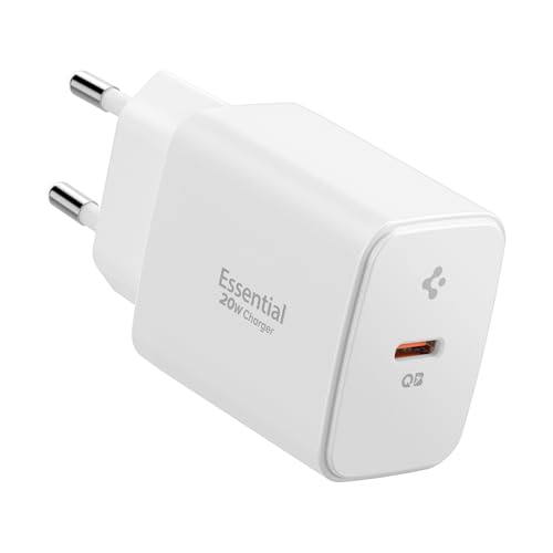 Spigen ArcStation Essential GaN 20W USB-C Ladegerät, PPS Schnellladegerät, PD 3.0 Power Charger Adapter für iPhone 17e 17/16 Pro Max, Samsung Galaxy S26 Ultra/A57/A37, Google Pixel 10a 10 Pro - WeiÃŸ