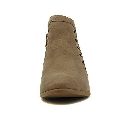 Image of Soda CHANCE Womens Perforated Cut Out Stacked Block Heel Ankle Booties (Wide Fit Available)
