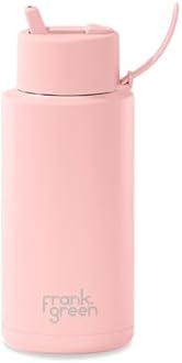 frank green Stainless Steel, Ceramic Lined Reusable Water Bottle with Flip Straw Lid, 34oz Capacity (Blushed)