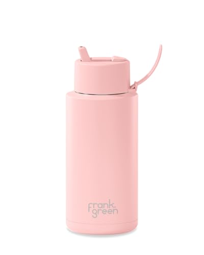 frank green Stainless Steel, Ceramic Lined Reusable Water Bottle with Flip Straw Lid, 34oz Capacity (Blushed)