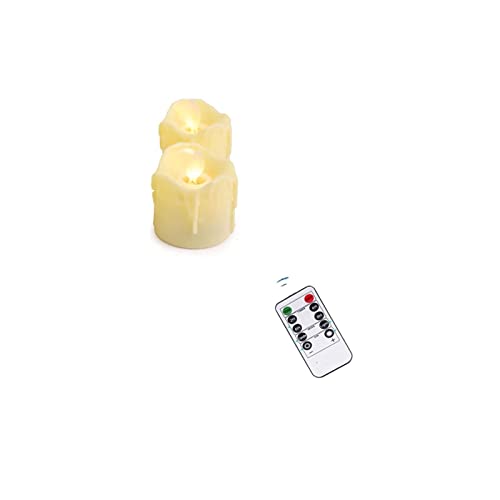 HSCYLWJ Realistic Pack of 2 Remote Battery Operated Flameless Fake Candles Flickering Moving Wick Christmas LED Tea Light Candles Mood Candle
