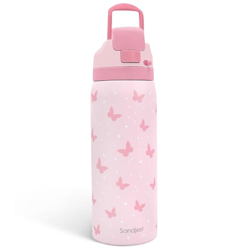 Image of Butterfly Insulated Stainless Steel Water Bottle with Straw for Sports and Travel, 32oz, Gifts for Women Girls Friends Teens Birthday Christmas (Pink)