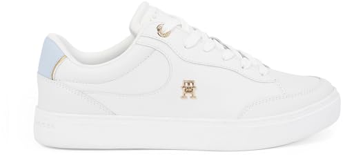 Tommy Hilfiger Essential Chic Court Sneaker Fw0Fw08322 Zapatillas Bajas para Mujer, Blanco (Ecru/Breezy Blue), 39 EU