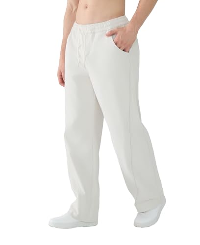 Susclude Baggy Pants Men Wide Leg Casual Y2k Sweatpants Lightweight Elastic Waist Relaxed Fit Drawstring Pants White