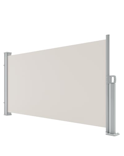 GarveeLife 71 in x138 in Retractable Side Awning for Patio, Retractable Privacy Screen Protection Awning, Waterproof & UV-Resistant Folding Privacy Divider, for Patio, Balcony and Pools, Beige
